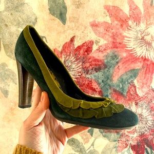 Anthropologie Green Suede Heels